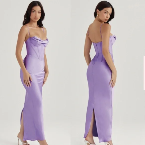 HOUSE OF CB Charmaine' Lavender purple Corset Maxi Dress NWOT size L - Picture 3 of 13